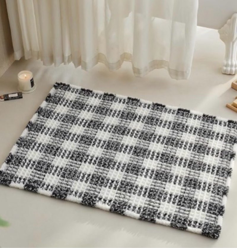 TYUU Waffle Bath Mat, Boho Bathroom Rugs Non Slip Washable Absorbent Checkered Bathroom Mat Quick Dr
