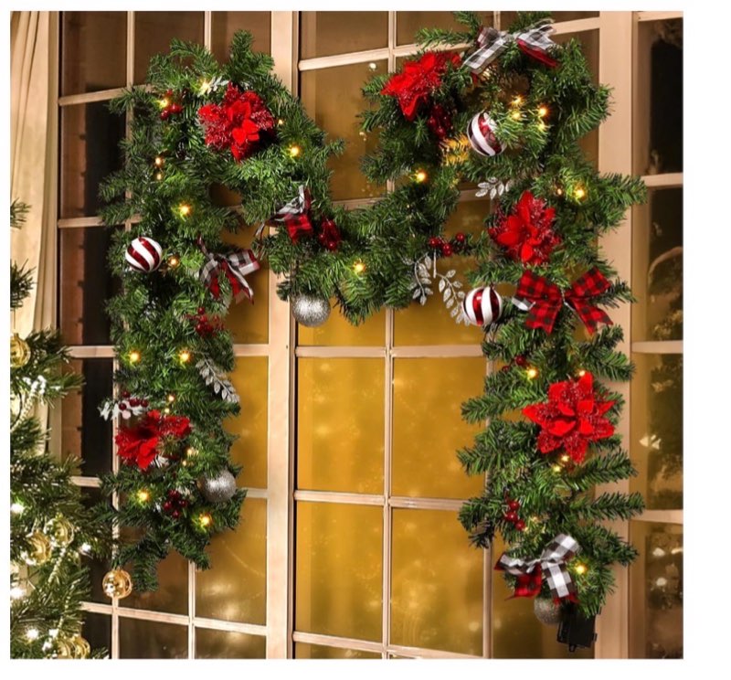 SENNOUL Pre-lit 9ft Christmas Garland with Lights, Garlands for Decoration Christmas with 243 Branch