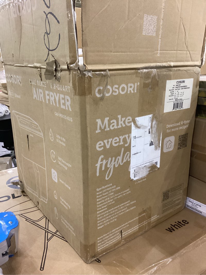 Condition photo showing As Is for COSORI 6.8Qt Air Fryer, 12-in-1 Dual Blaze for 360° Crispy Meals, No Shaking & Preheating to Fast Cooking with Bake, Roast, Broil, 100+In-App Recipes, Dishwasher Safe Wi-Fi Grey