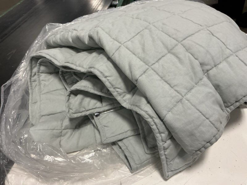 Condition photo showing As Is for european linen box quilt set, full/queen, mist
