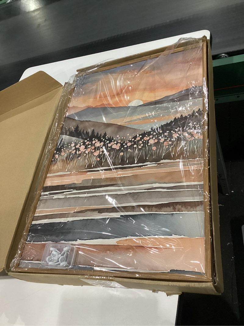 Condition photo showing Good Condition for CHDITB Boho Sun Canvas Wall Art Set, Sunrise and Sunset Mountain Wall Decor, Watercolor Mountains Landscape Art Prints, Vintage Floral Nature Paintings for Living Room, Bedroom, Office - 16"x24"x3 Watercolor 16"x24"