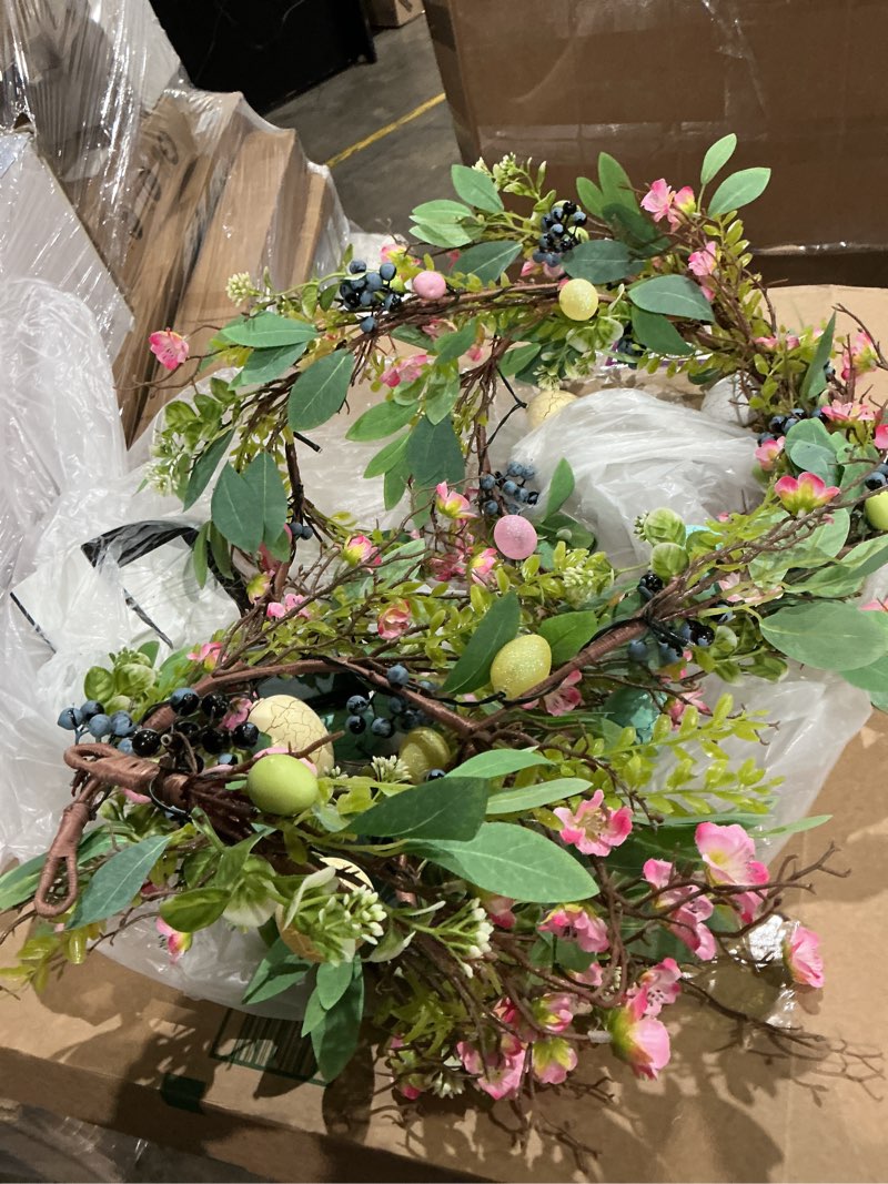 Condition photo showing As Is for qianly eucalyptus leaves easter egg wreath, greenery leaves spring summer artificial flower easter decorations for farmhouse window
