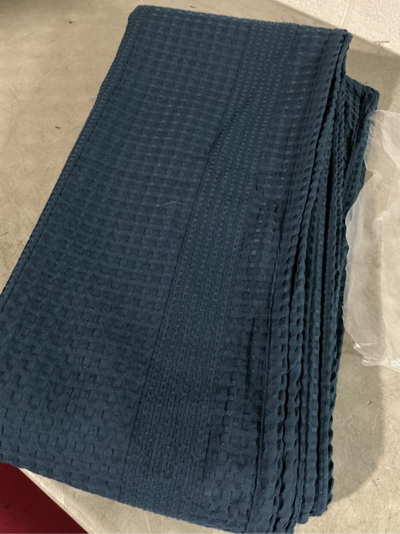 Condition photo showing Good Condition for phf 100% cotton waffle weave blanket queen size for bed, soft lightweight & breathable, all-season comfort, luxury aesthetic woven bedding for home decor, 90"x90", blue sapphire queen(90"x90") blue sapphire