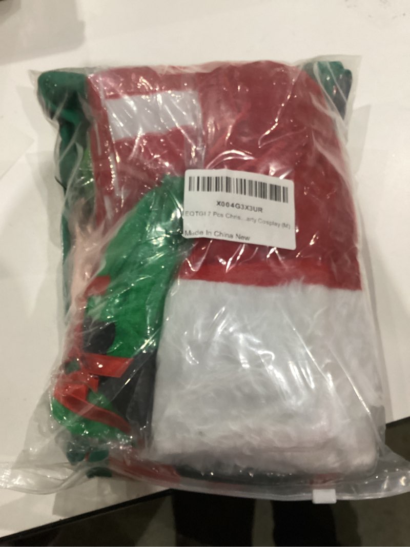 Condition photo showing New/Like New for EQTGI 7Pcs Christmas Elf Costume Women Elf Outfit with Dress Leggings Gloves Ears Shoes for Xmas Party Cosplay Props Medium