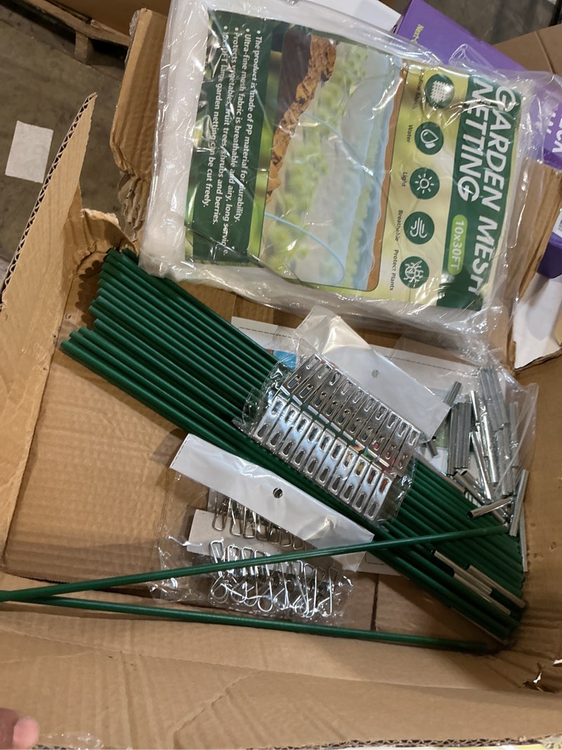 Condition photo showing Good Condition for garden netting kit for raised beds, 10x30ft ultra fine mesh netting? 6 sets of 8ft fiberglass garden hoops, row cover insect netting for vegetable plant fruit flowers protection white 10x30ft