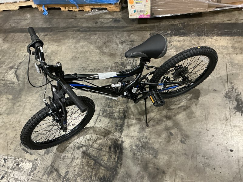 Condition photo showing As Is for hyper bicycles 20" boys shocker mountain bike, kids, black, recommended age group 8 to 13 years old