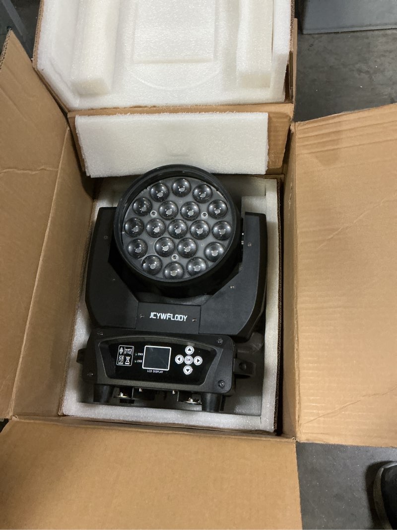 Condition photo showing Good Condition for 19x15W Zoom Beam Wash Moving Head Light for Stage Lighting Effect with RGBW 4in1 LED and DMX Control Dj Disco and Nightclub (1Pack) Color Mixing