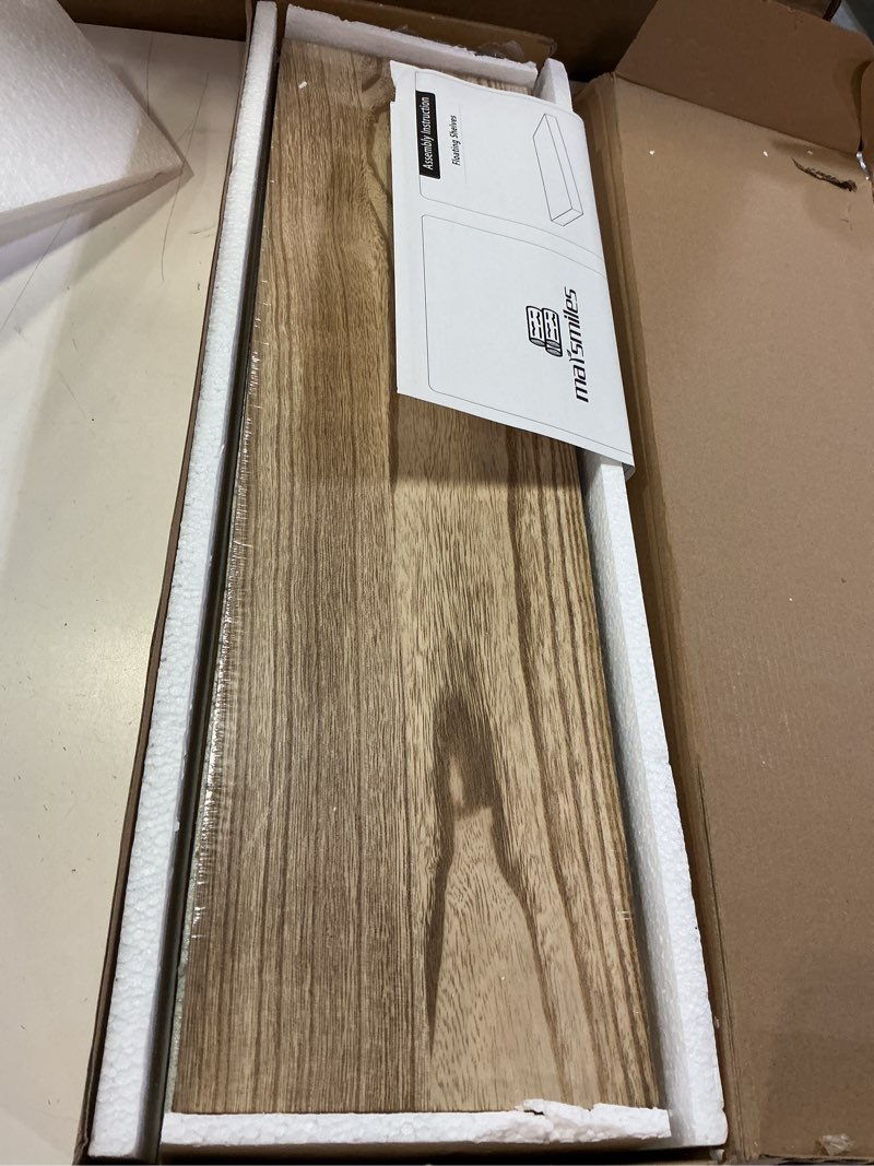 Condition photo showing New/Like New for marsmiles wood floating shelves for wall set of 2, 24 inch wide rustic wooden floating shelves, invisible wall mounted display for living room bedroom kitchen bathroom office, carbonized black