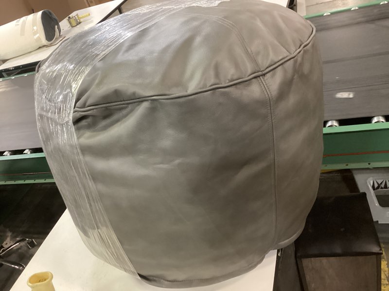 Condition photo showing Good Condition for HIGOGOGO Round Stuffed Pouf Ottoman, Pu Leather Poufs with Foam Chunk Filling Foot Stool Storage Ottoman, 26 X 18 Floor Poufs Foot Rest for Living Room, Grey 26 inch Grey