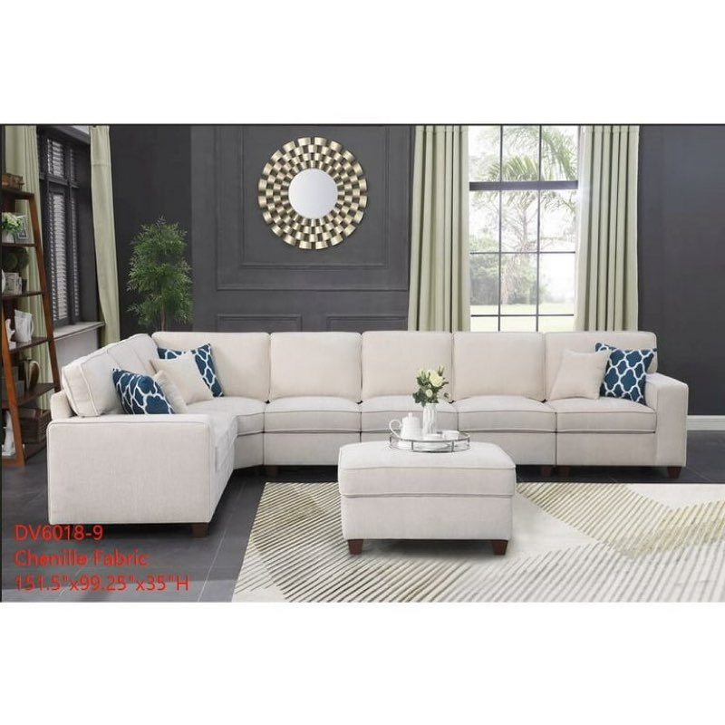 (incomplete)devion furniture 8-piece upholstered modern chenille sectional in beige