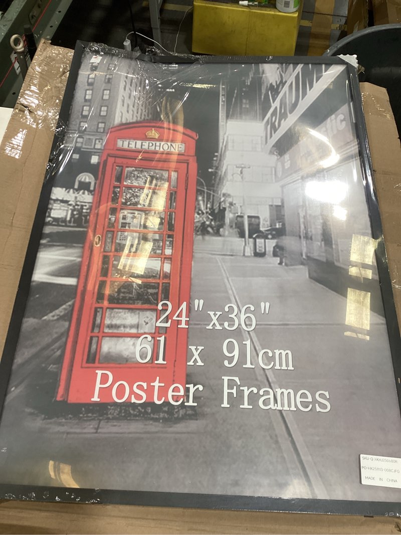 Condition photo showing Good Condition for americanflat 24x36 poster frame with polished plexiglass - black picture frame - wide photo frames made of engineered wood for vertical or horizontal wall display - epic collection - black black 24x36