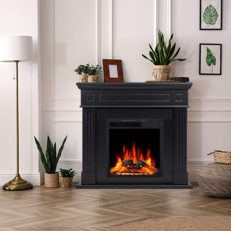 43” electric fireplace mantel freestanding electric fireplace, remote control, adjustable led flame,