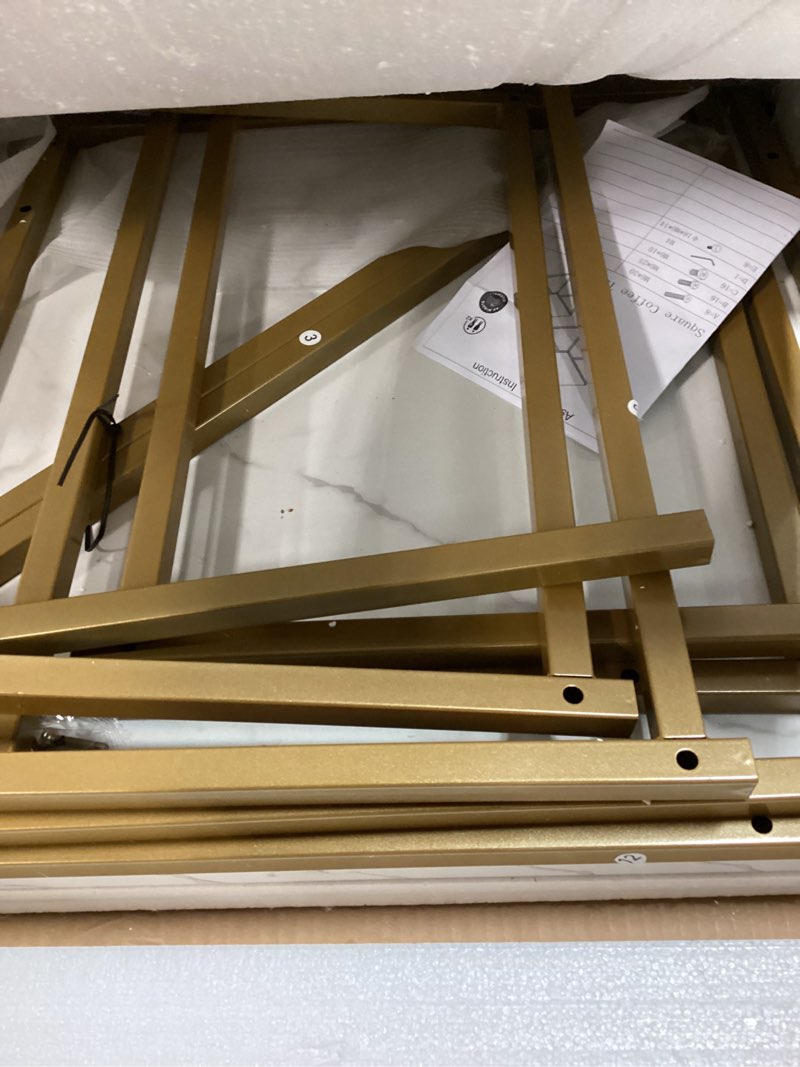 Condition photo showing New/Like New for Garden 4 you Coffee Table Set of 2, Modern Engineered Wood Nesting Table, Metal Frame Square Center Table Set, Side Tables, Nesting Coffee Table for Living Room, Bedroom and Small Spaces, 23.6in Gold White & Gold 23.6"