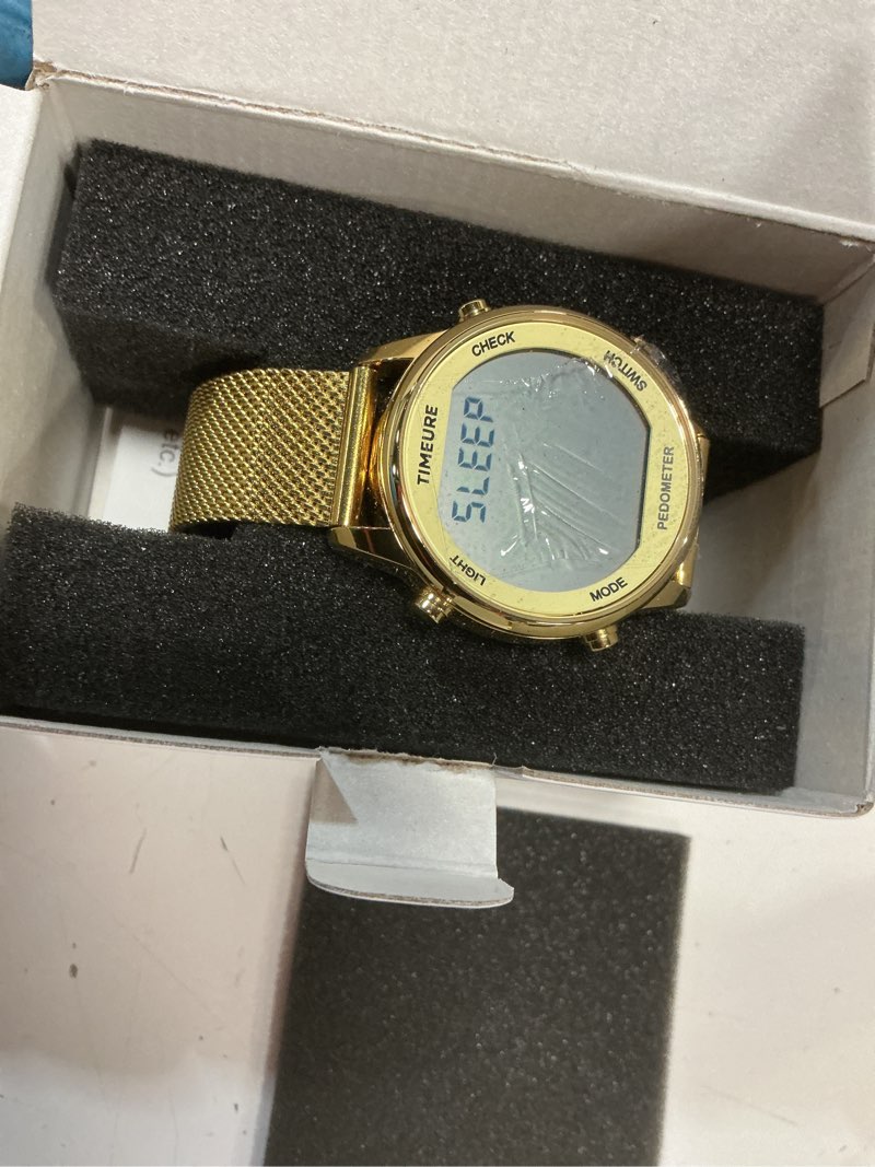 Condition photo showing Good Condition for women's step counter pedometer watch with stainless steel bracelet, stylish design, no app, no charging needed for step, calorie, distance, alarm, countdown timer?tu-2401 non-crystal gold