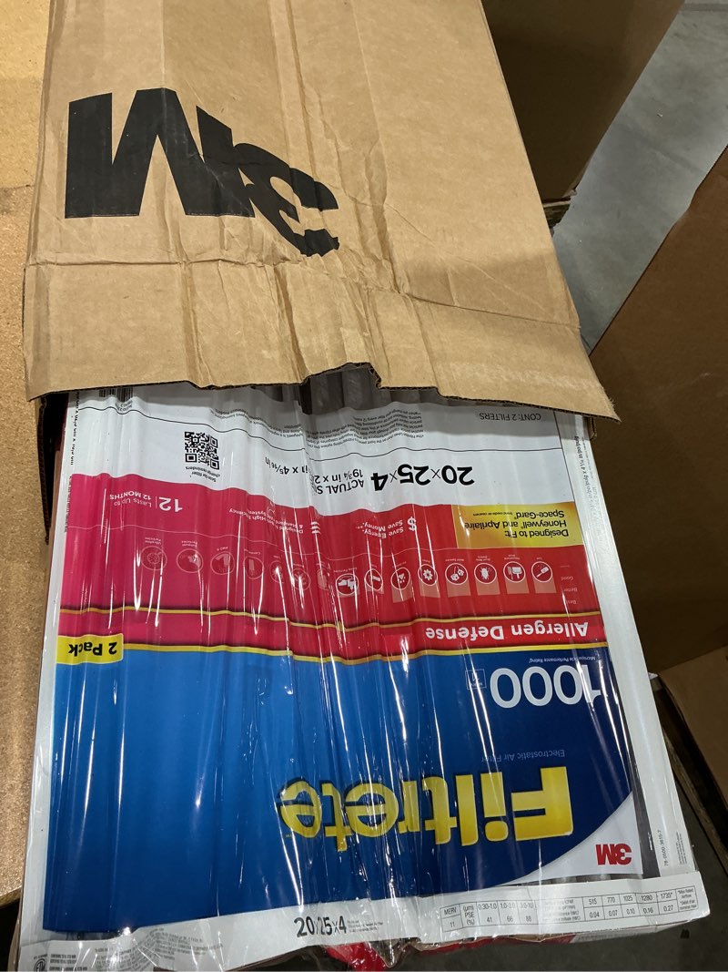 Condition photo showing As Is for filtrete 20x25x1 ac furnace air filter, merv 11, mpr 1000, micro allergen defense, 3-month pleated 1-inch electrostatic air cleaning filter, 2 pack (actual size 19.688 x 24.688 x 0.84 in)