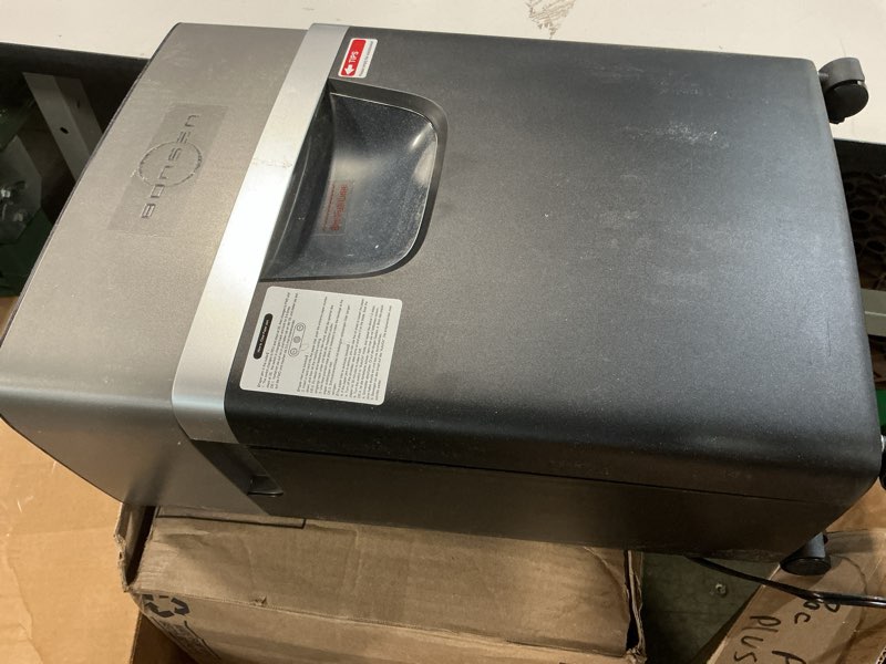 Condition photo showing As Is for bonsen 12-sheet micro cut paper shredder for home office use, high security level p-4/55 db ultra-quiet / 40-minutes shredding shreds credit card/staples, 5.3 gallons pullout bin (s3106) 12-sheet micro-cut 40-min