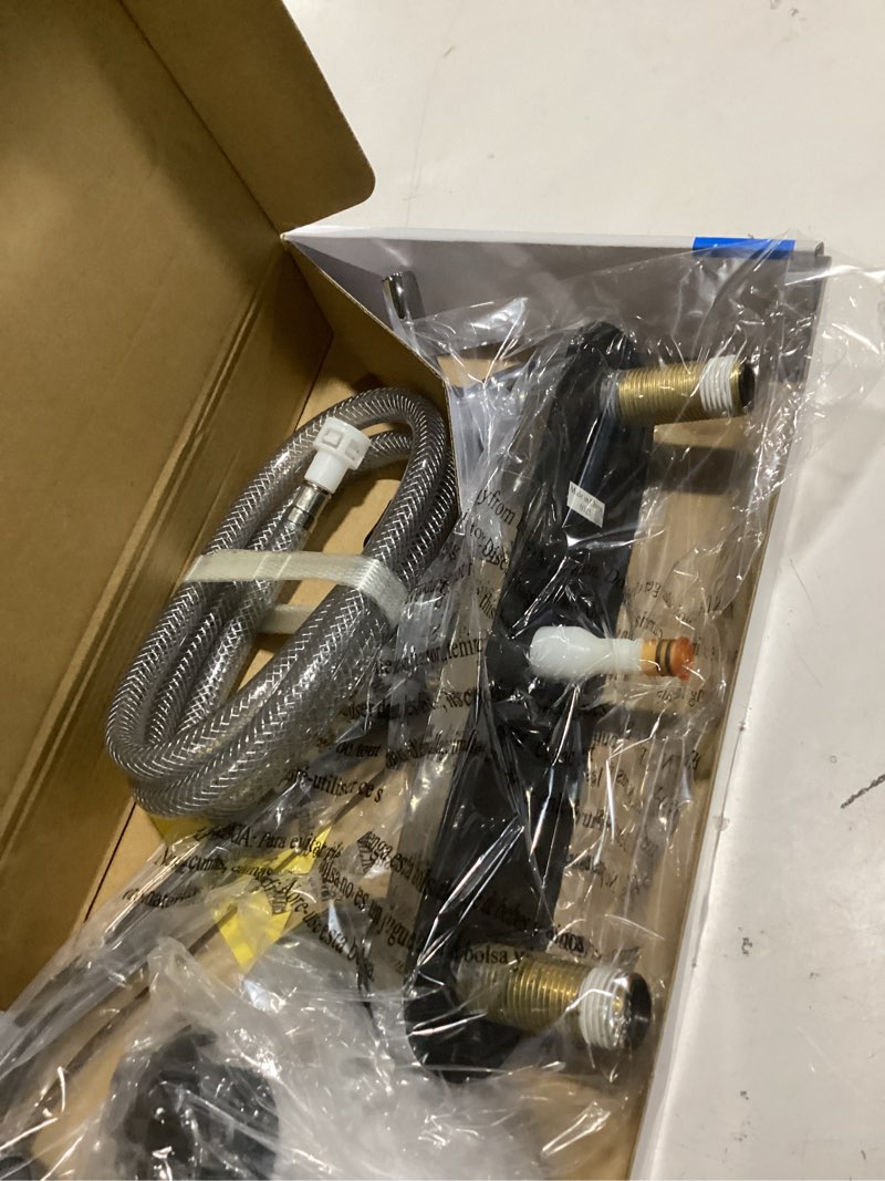 Condition photo showing New/Like New for project source dover chrome double handle kitchen faucet (deck plate and side spray included)