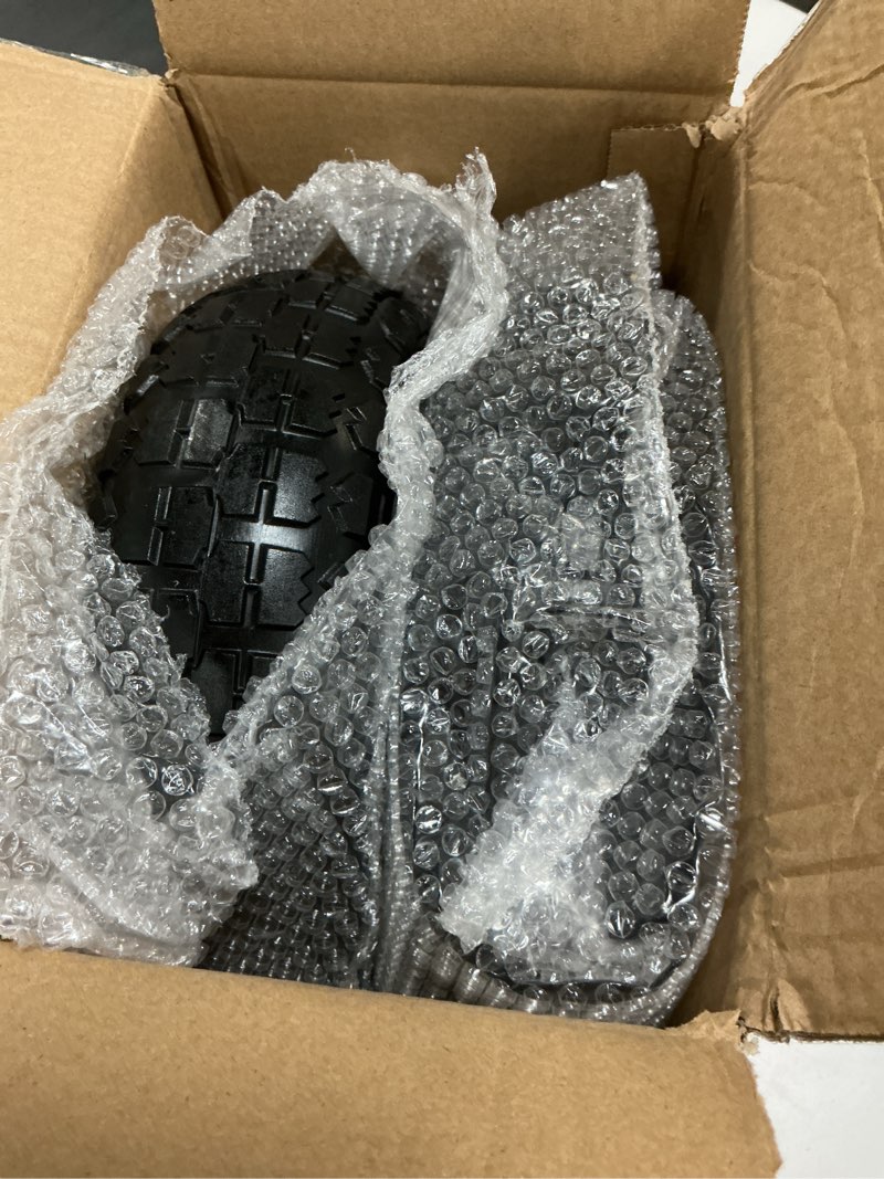 Condition photo showing Good Condition for ticonn 10" solid tires, 2 pack flat free 4.10/3.50-4'' wheels with 5/8” axle bore hole and double sealed bearings (black, 2pk) 10" 2pk black