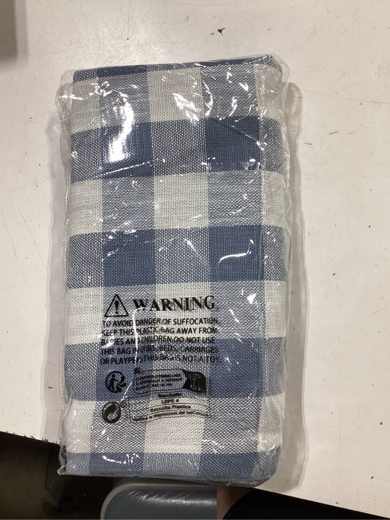 Condition photo showing Good Condition for softalker checkered tablecloth square, outdoor linen cotton gingham table cloth with tassel, heavy duty wrinkle free buffalo plaid table cover for kitchen dining summer party - 55 x 55 inch, blue blue plaid 55" x 55" (square)