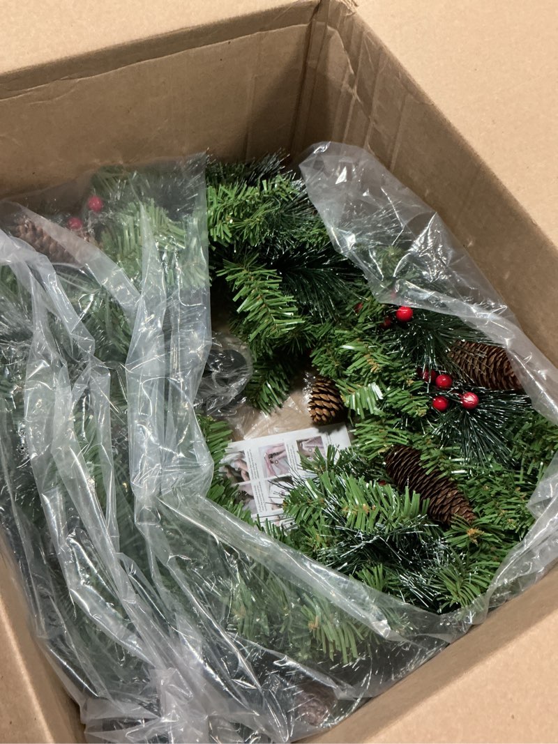 Condition photo showing Good Condition for Christmas Wreath with Suction Cup Hook, 24 Inch Christmas Wreaths for Front Door with 50 LED Lights, (similar to stock photo)