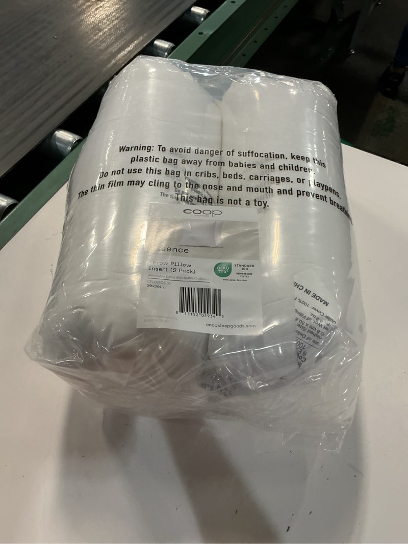 Condition photo showing New/Like New for coop home goods essence adjustable throw pillow inserts 20x20, set of 2, adjustable down alternative cushions for couch, bed, or chair, decorative square pillows for living room, oeko-tex certified essence down alternative 20x20