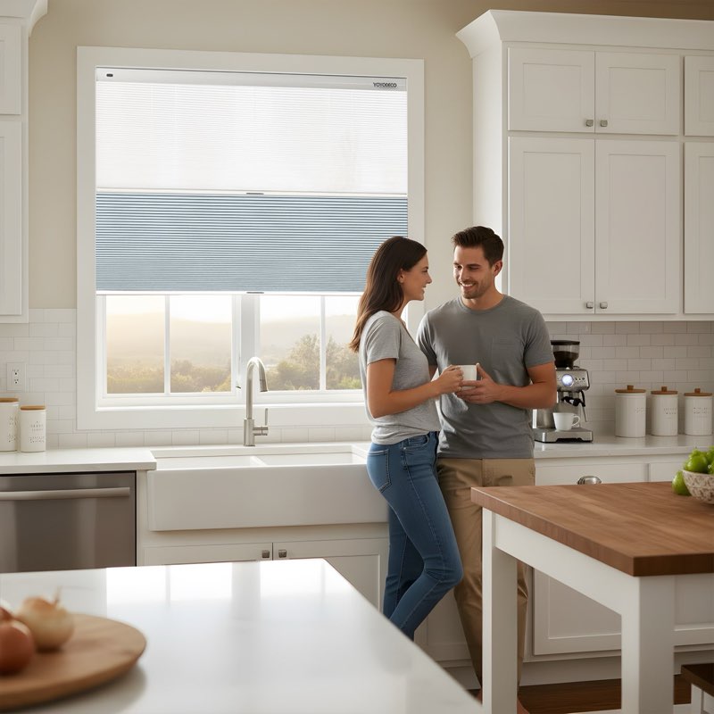 Lazblinds Upgraded Top Down Bottom Up (TDBU) Honeycomb Blinds, No Drill No Tools Easy Install Cordle