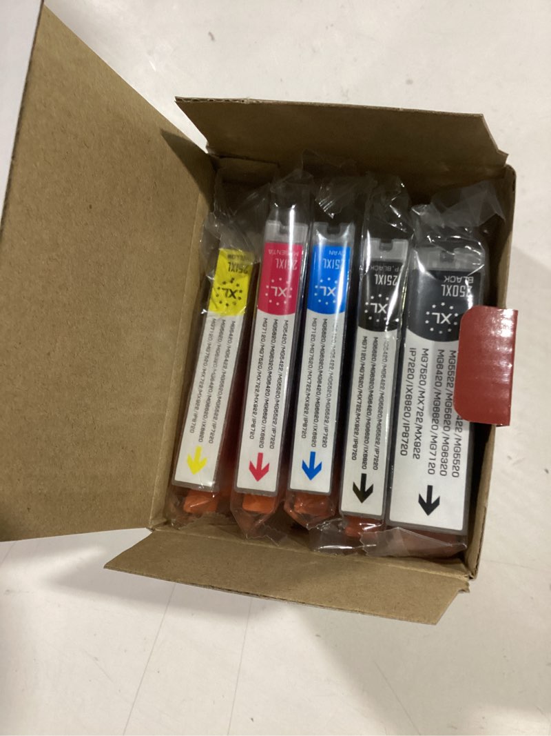Condition photo showing New/Like New for Compatible 250 251 XL Printer Ink Cartridge Replacement for Canon PGI-250 CLI-251 XL 250XL 251XL Use for Cannon Pixma MX922 MX920 IX6820 IP8720 MG5520 MG7520 PGBK, Black, Cyan, Magenta, Yellow 5 Pack