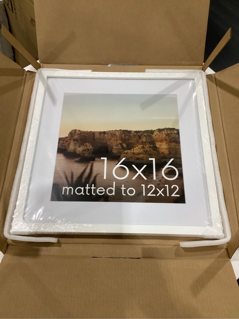 Condition photo showing New/Like New for haus and hues 16x16 picture frame with real glass & white american oak matted to 12x12 - oak 16x16 frame with mat - includes vertical & horizontal hang - ideal for home, room, office (16x16 in, white) white oak 16x16 in
