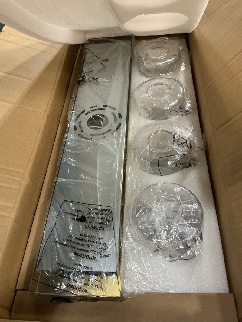 Condition photo showing Good Condition for 4-light bathroom light fixtures, 24.5 inch brushed gold vanity lights with clear hammered glass cylinder shade, modern vanity lighting fixture over mirror, vl198-bg-4 gold, cylinder hammered glass 4-light