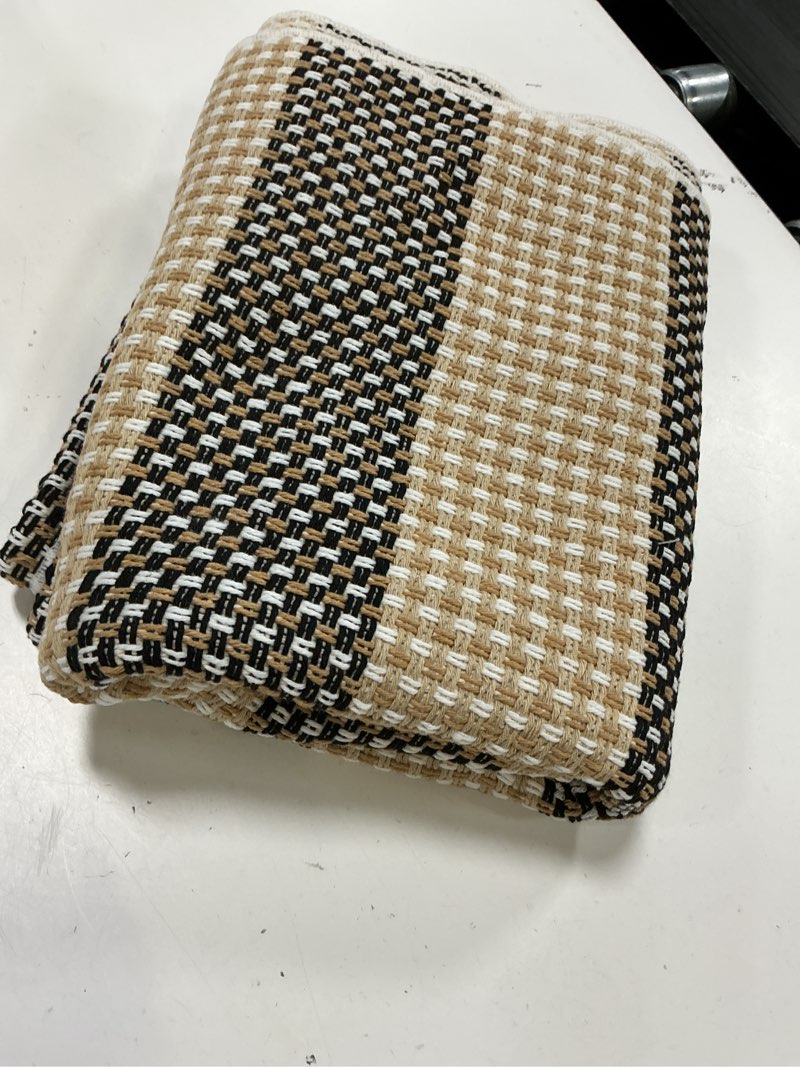 Condition photo showing Good Condition for ojia front door rug 24"x51" washable checkered rug cotton woven small outdoor rug kitchen entryway rugs indoor doormat outdoor entrance porch carpet for bathroom bedroom (gray/white/tan) 2' x 4'3" gray/tan/white