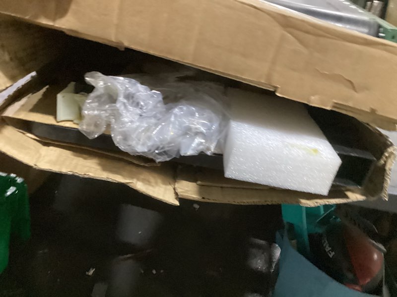 Condition photo showing As Is for drive medical overbed table with wheels - secure height adjustment for comfort - non tilt surface - smooth rolling design - home & hospital use - woodgrain laminate top - silver vein silver vein table