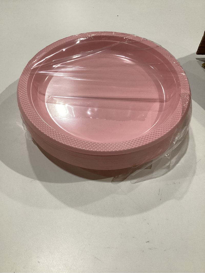 wellife pink plastic plates 10 inch 50 count disposable plate for party easter mother's day, large b