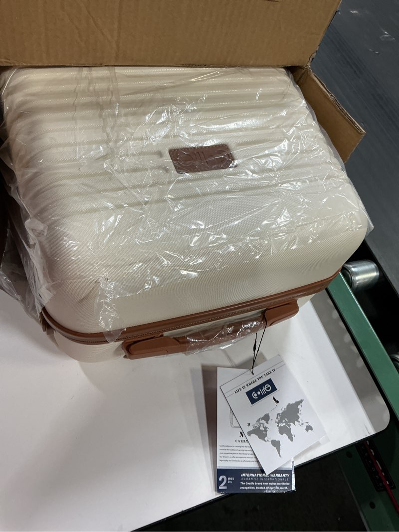 Condition photo showing New/Like New for Coolife Suitcase Set 3 Piece Luggage Set Carry On Travel Luggage TSA Lock Spinner Wheels Hardshell Lightweight Luggage Set(White, 3 piece set (BP/TB/20)) White 3 piece set (BP/TB/20)