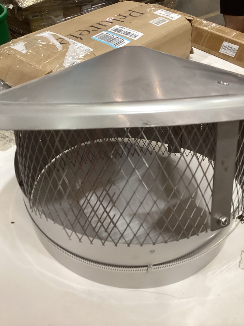 Condition photo showing As Is for 8inch chimney cap,6/7/8/10 inch adjustable stainless steel chimney cap,304 steel round rain cover with mesh screen,universal cone top roof cap for wood/oil stove vent,weatherproof & easy installation silver 8 inch