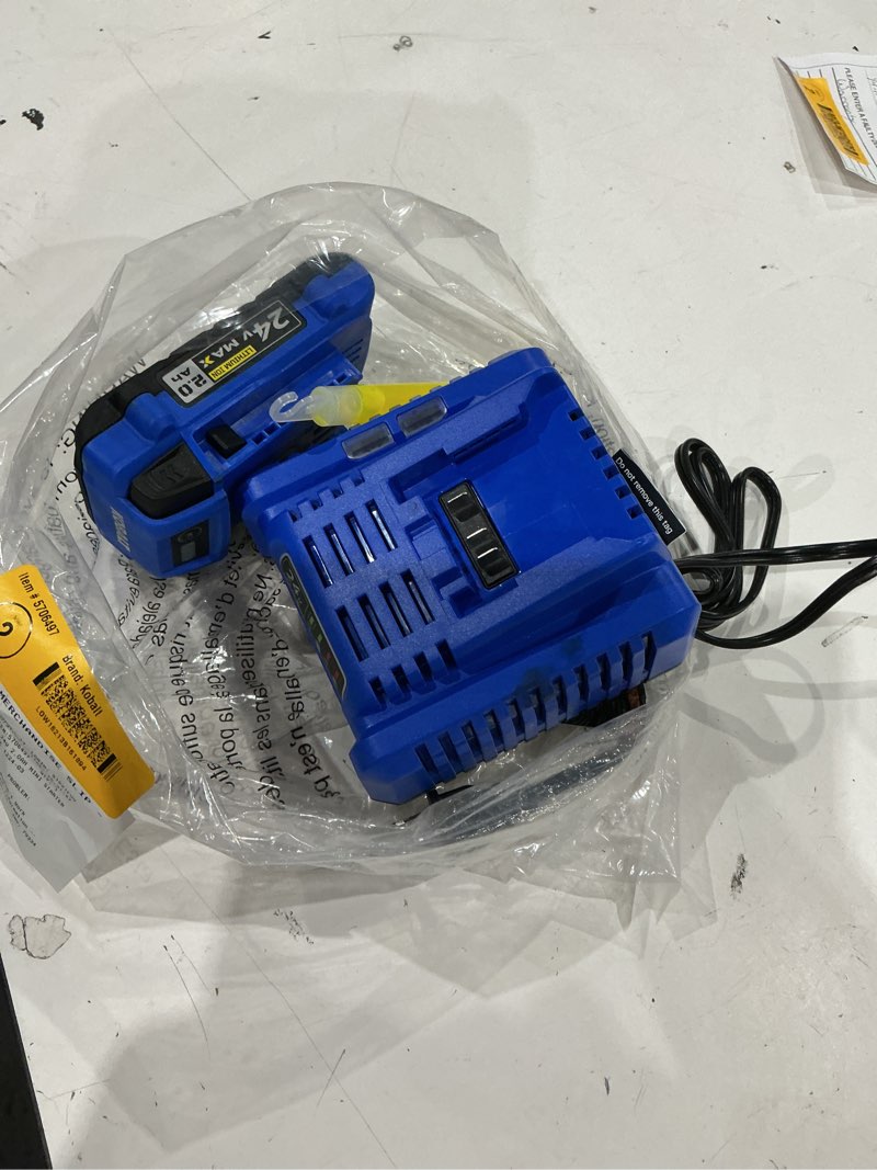 Condition photo showing As Is for kobalt 24 -volt 1 -pack lithium-ion ( 2 ah battery and charger )