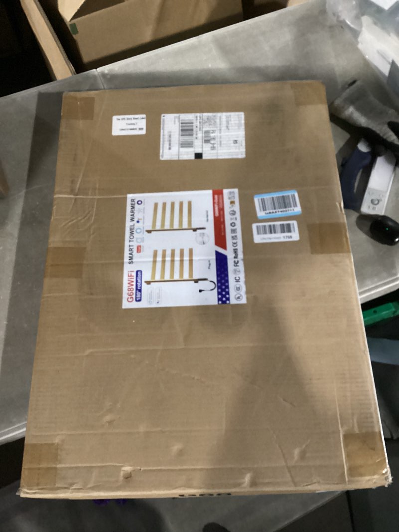 Condition photo showing New/Like New for electric towel warmer - wall mounted bathroom heated towel rack, plug-in design & brushed stainless steel finish gold square gold with single press 6 bar