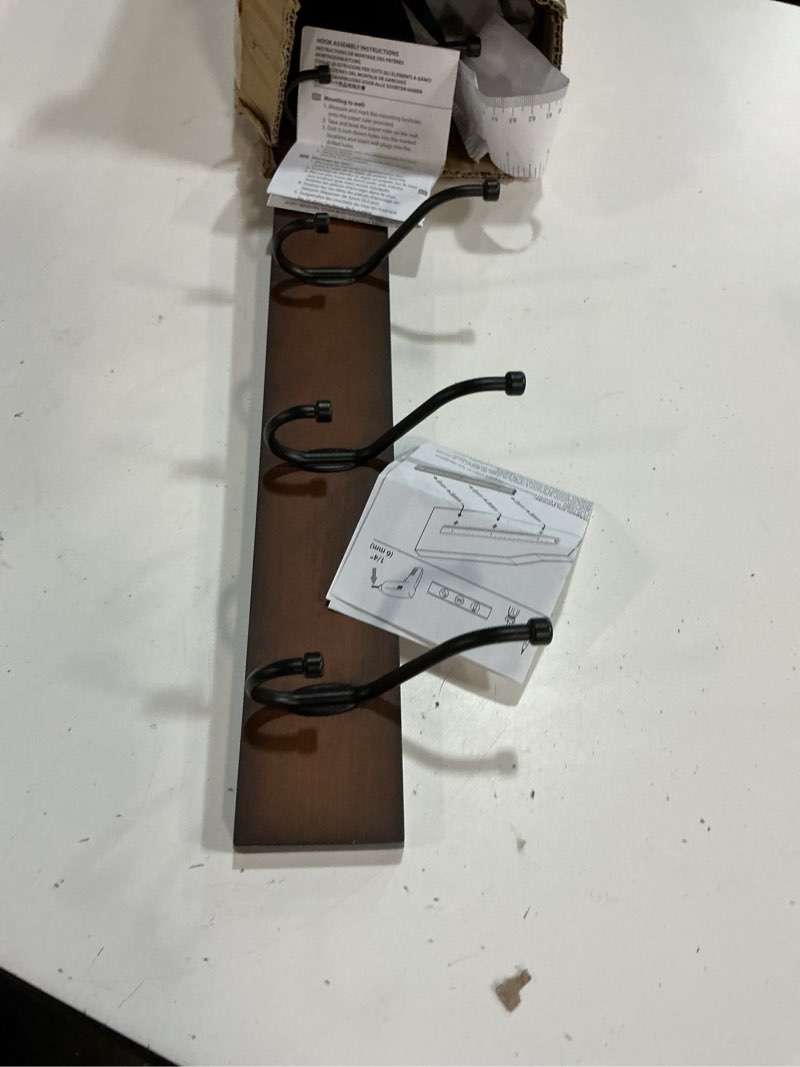 Condition photo showing Good Condition for amazon basics wall-mounted coat rack, 5 hook, light walnut | farmhouse, rectangular light walnut 5 hook rustic