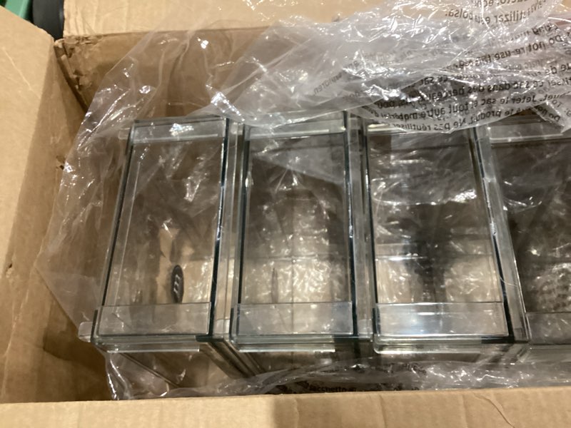 Condition photo showing As Is for mDesign Plastic Stackable Bathroom Storage Organizer Bin with Pull Out Drawer for Cabinet, Vanity, Shelf, Cupboard, Cabinet, or Closet Organization - Lumiere Collection - 4 Pack - Clear 8 x 12 x 4 (Pack of 4)