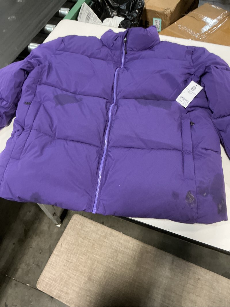Condition photo showing As Is for Amazon Essentials Mens Mock Neck Heavyweight Puffer Coat (Available in Big & Tall) Large Purple