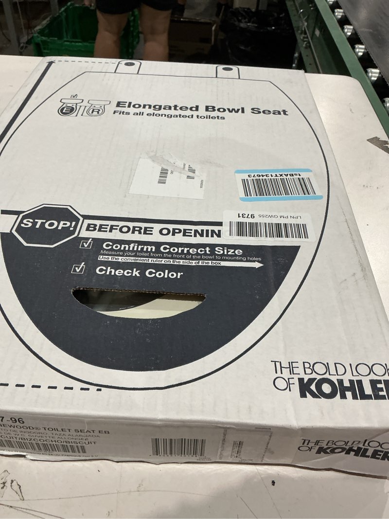 Condition photo showing New/Like New for kohler 4647-96 stonewood toilet seat elongated,wood toilet seat, elongated toilet seat for standard toilets, toilet lid, biscuit biscuit elongated
