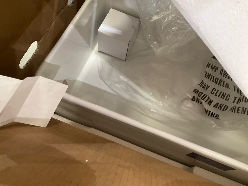 Condition photo showing As Is for tuktuk white farmhouse sink 36 inch fireclay farm sink apron front single bowl kitchen sinks deep large capacity porcelain ceramic sink undermount luxury bottom grid & strainer drain included 36“x18" white apron sink