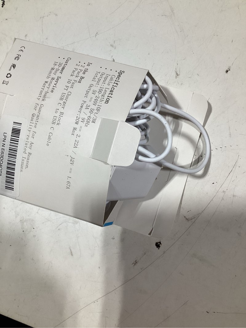 Condition photo showing As Is for iphone 17 16 15 charger fast charging, 10 ft long usb c charger cord with 20w type c fast phone charging block for iphone 17/17 pro/17 pro max/air, for iphone 16 15 pro max plus, ipad, android white 10ft
