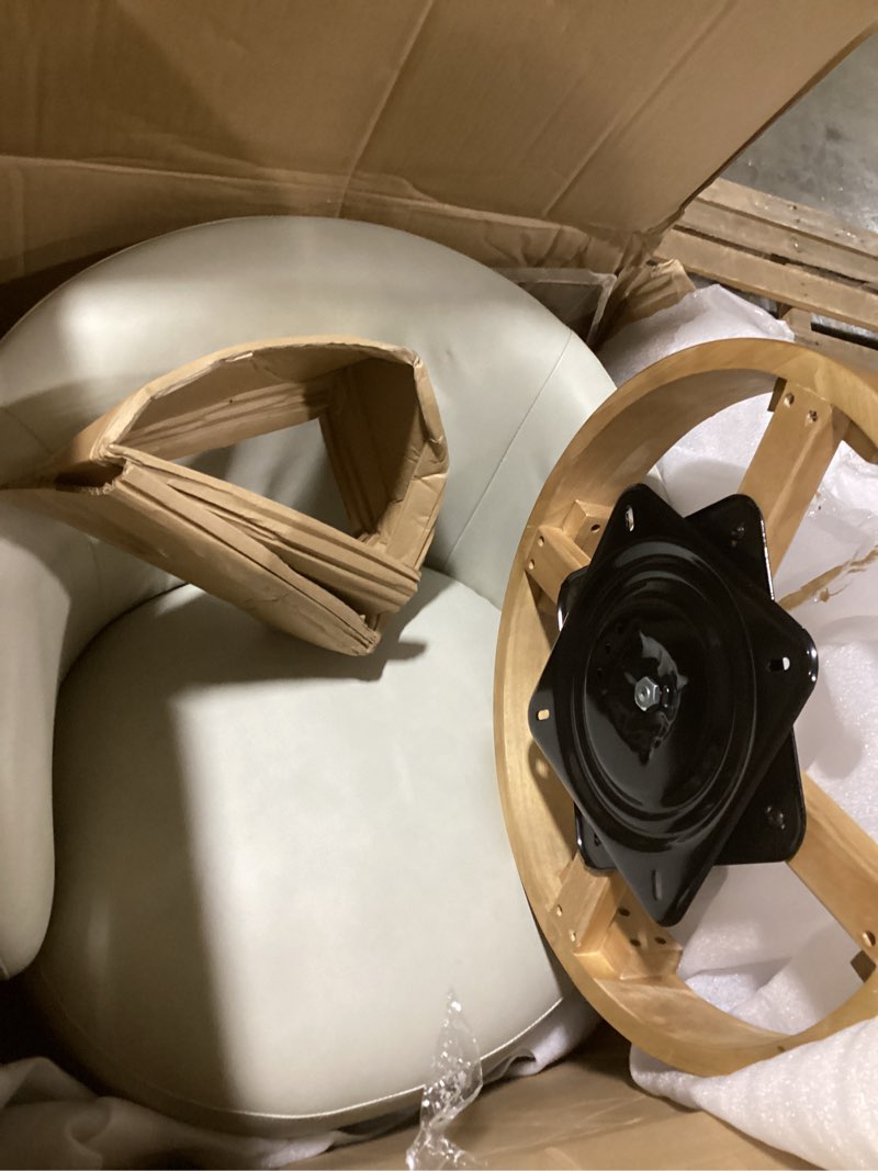 Condition photo showing Good Condition for similar to aedi genuine leather swivel accent chair, barrel chair for living room, soft greige genuine leather soft greige chair