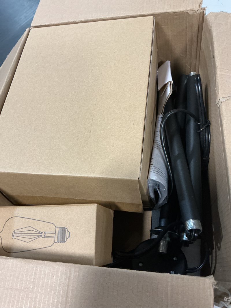 Condition photo showing Good Condition for industrial floor lamp with glass shade - black, led bulbs, foot pedal switch, easy assembly clear-black