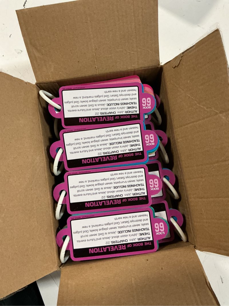 Condition photo showing New/Like New for fun express bible study guide cards - complete 66 books of the bible flash cards set with scripture memory verses | color coded educational tools for kids, teens & family bible study - 12 pack bundle