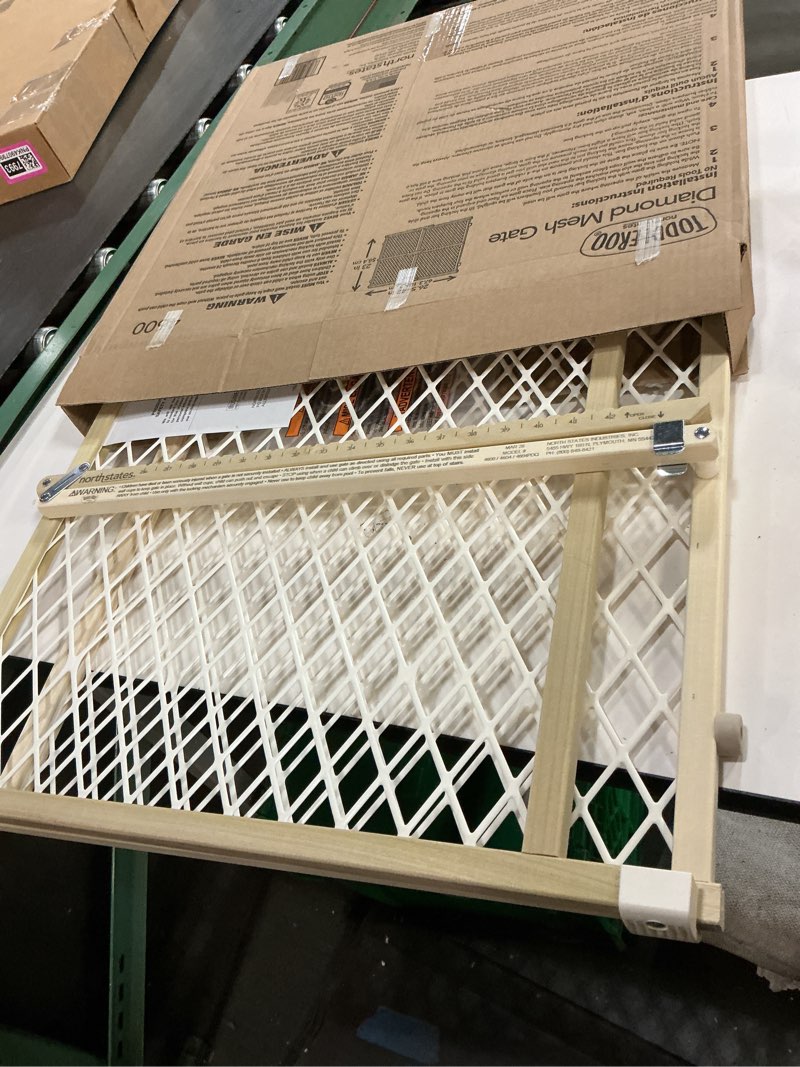 Condition photo showing Good Condition for toddleroo by north states - diamond mesh wooden baby gate: pressure mounted baby gate for doorways - adjustable 26.5 to 42 inches wide - 23 inches tall