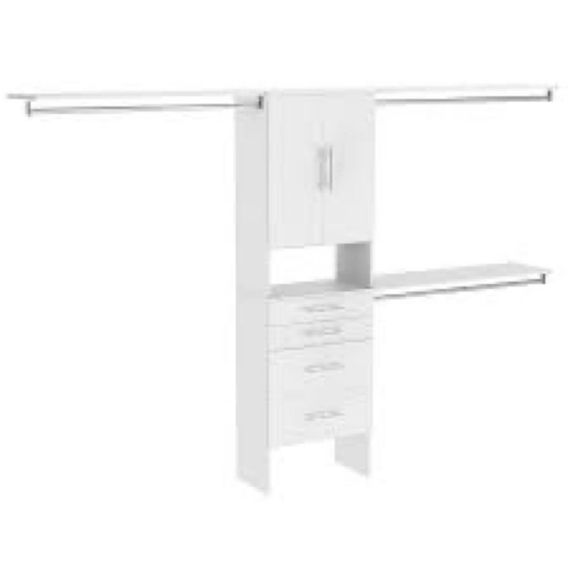 Closet Organizer System with 3 Shelf Towers, 8ft White Closet System with 2 Drawers and Built-in Closet Racks 