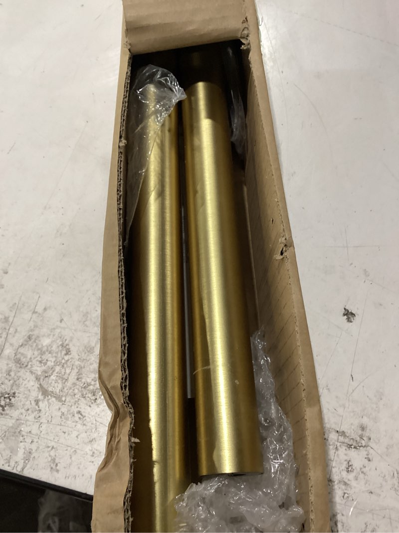 Condition photo showing Good Condition for 1-1/8 inch corner curtain rod for windows - telescoping bay window curtain rods - aluminum finials - adjustable concealed mounting bracket - 36-72 inch center rod - 20-36 inch side rods - brushed gold brushed gold 20-36"&36-72"&20-36"