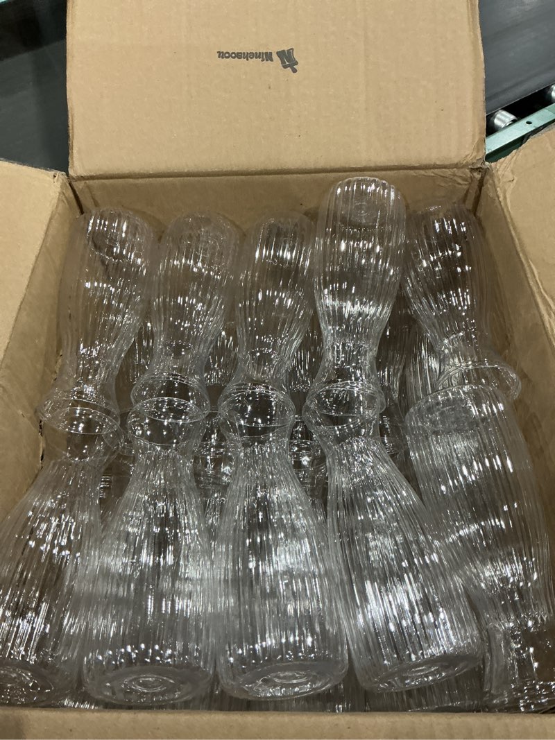 Condition photo showing Good Condition for 50 pcs plastic bud vases in bulk small clear flowers vases for centerpieces wedding decorations home banquet formal dinners party table decor, 2.64 x 6.69 inch