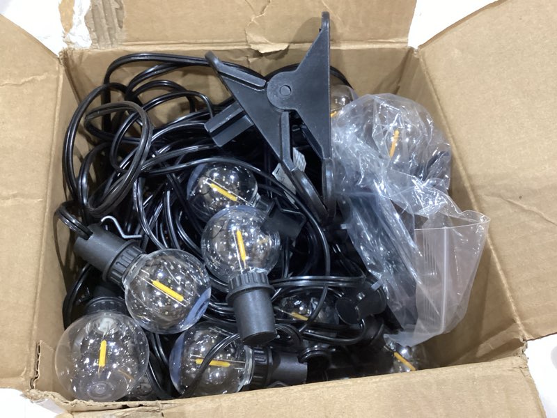 Condition photo showing Good Condition for mlambert 48ft solar string lights, outdoor waterproof patio lights with 15 shatterproof g40 bulbs(1 spare), led light for backyard-black wire 1 black